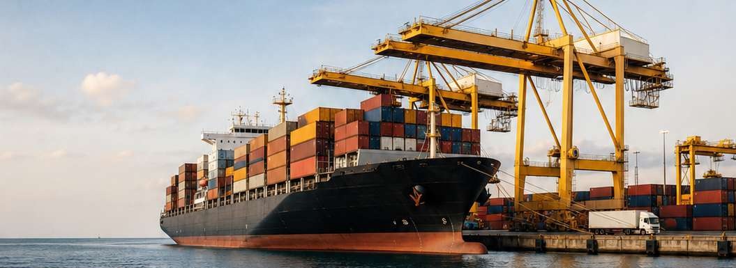 Buque de carga y grúas en una terminal portuaria